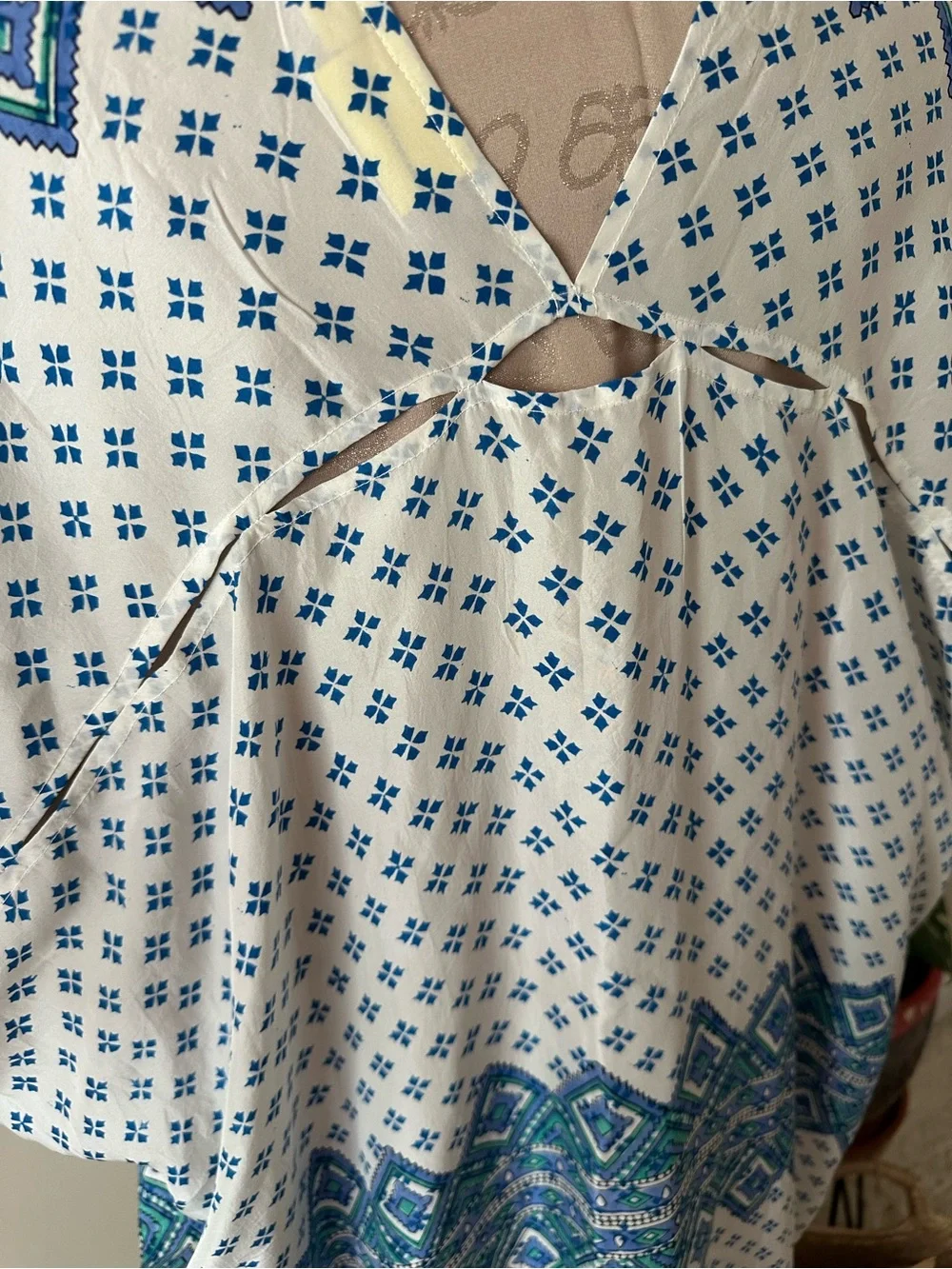 Roberta Roller Rabbit Blue & White Printed Kaftan with Teal Accent